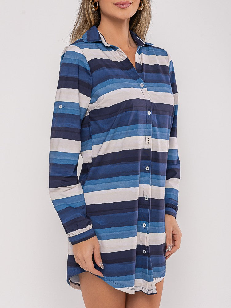 CAMISA UV BOTÕES ML AZULO DEGRADÊ MARINHO