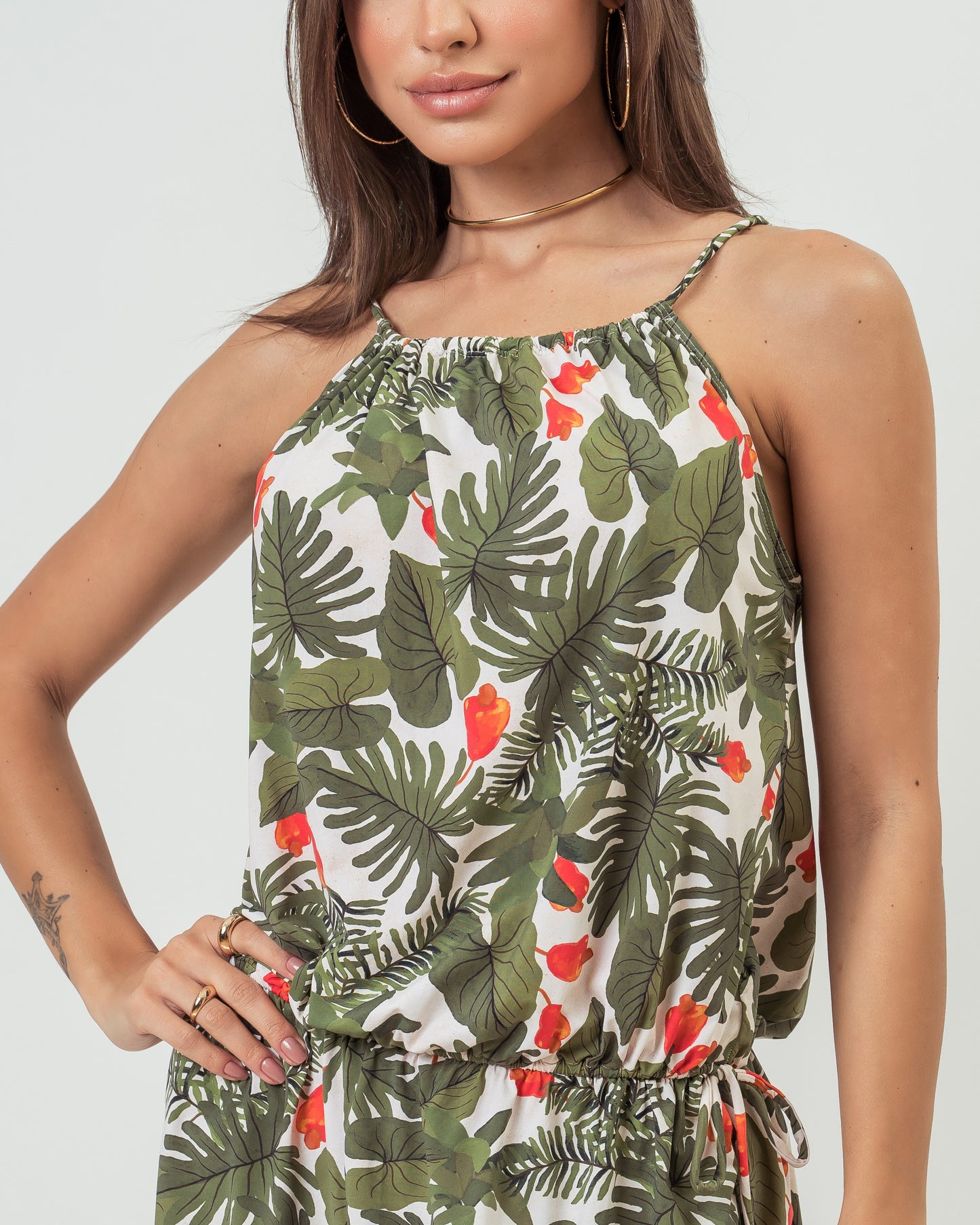 VESTIDO AJUSTE ENSEADA CAJU FOLHAGEM