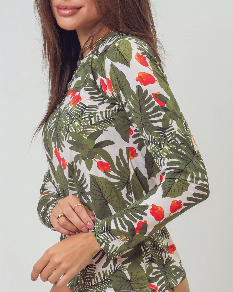 CAMISETA UV FEMININA ML CAJU FOLHAGEM