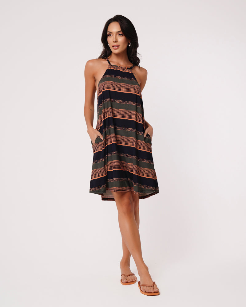 VESTIDO BIO ALCINHA BOLSINHO AZULO ELEMENTOS PRIMÁRIOS