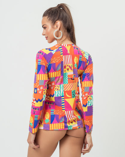 CAMISETA UV FEMININA ML PATCHWORK