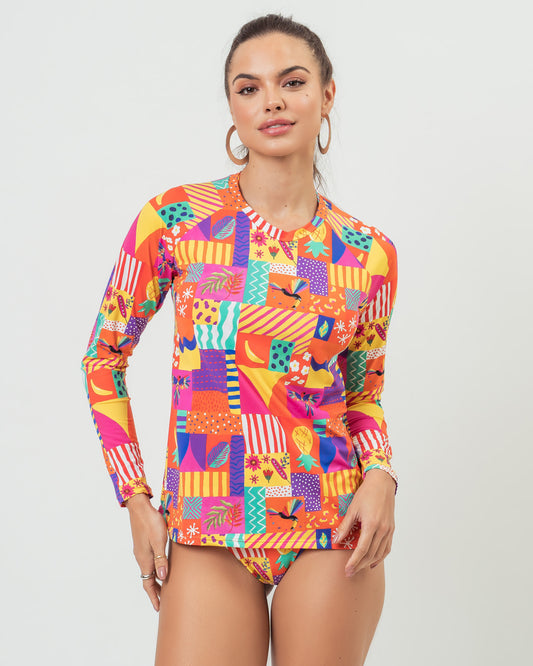 CAMISETA UV FEMININA ML PATCHWORK